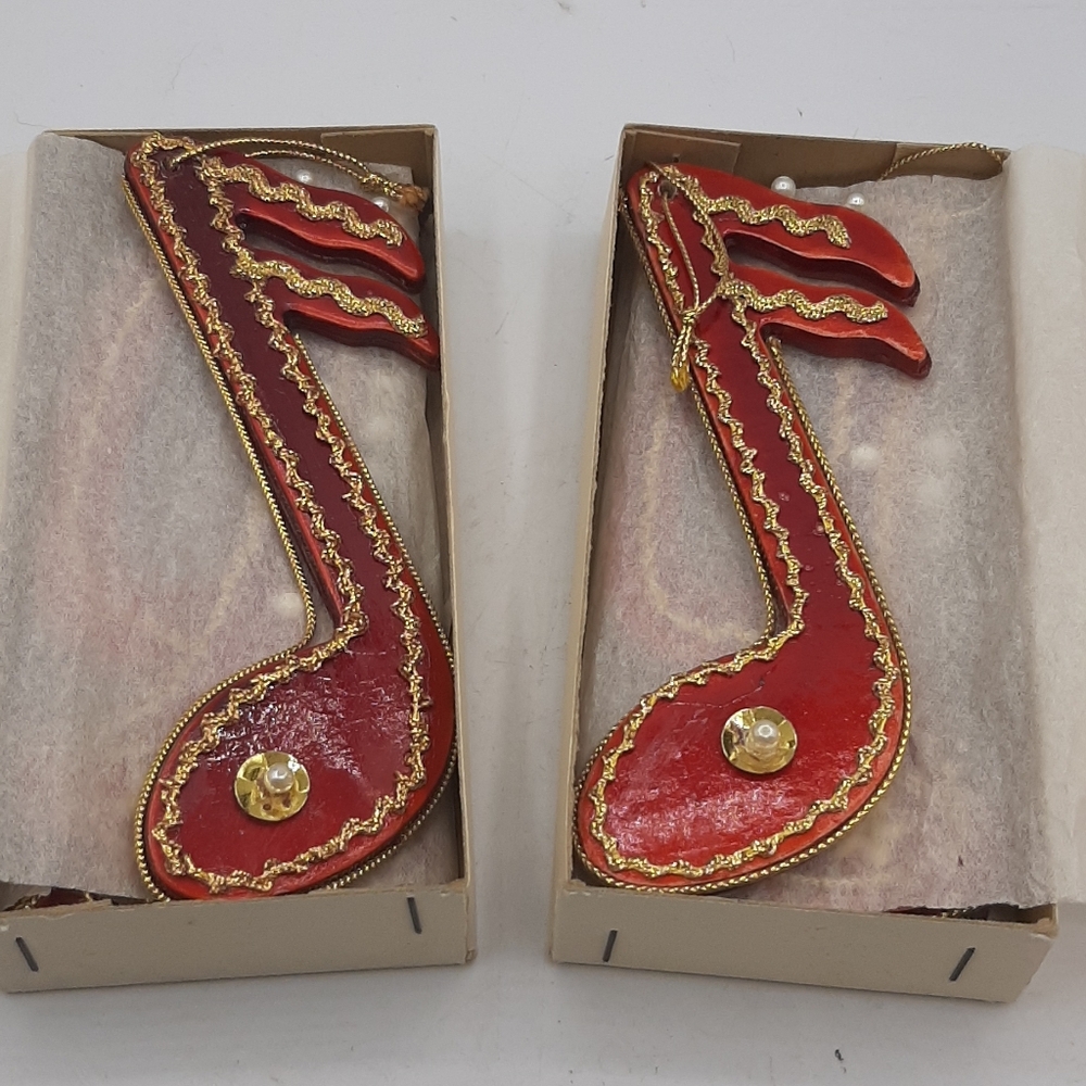 Vintage Delta Musical Notes Christmas Ornaments Japan Set of 6 NOS Boxed